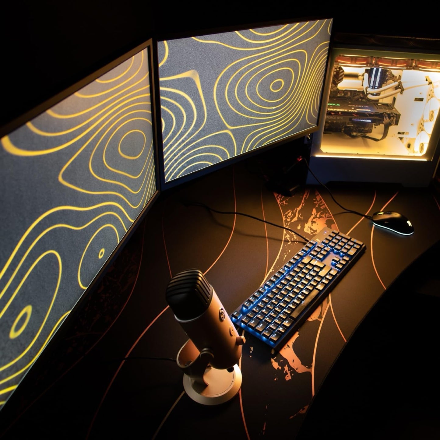 Arozzi Arena Ultrawide Curved Gaming Desk - Black Gold