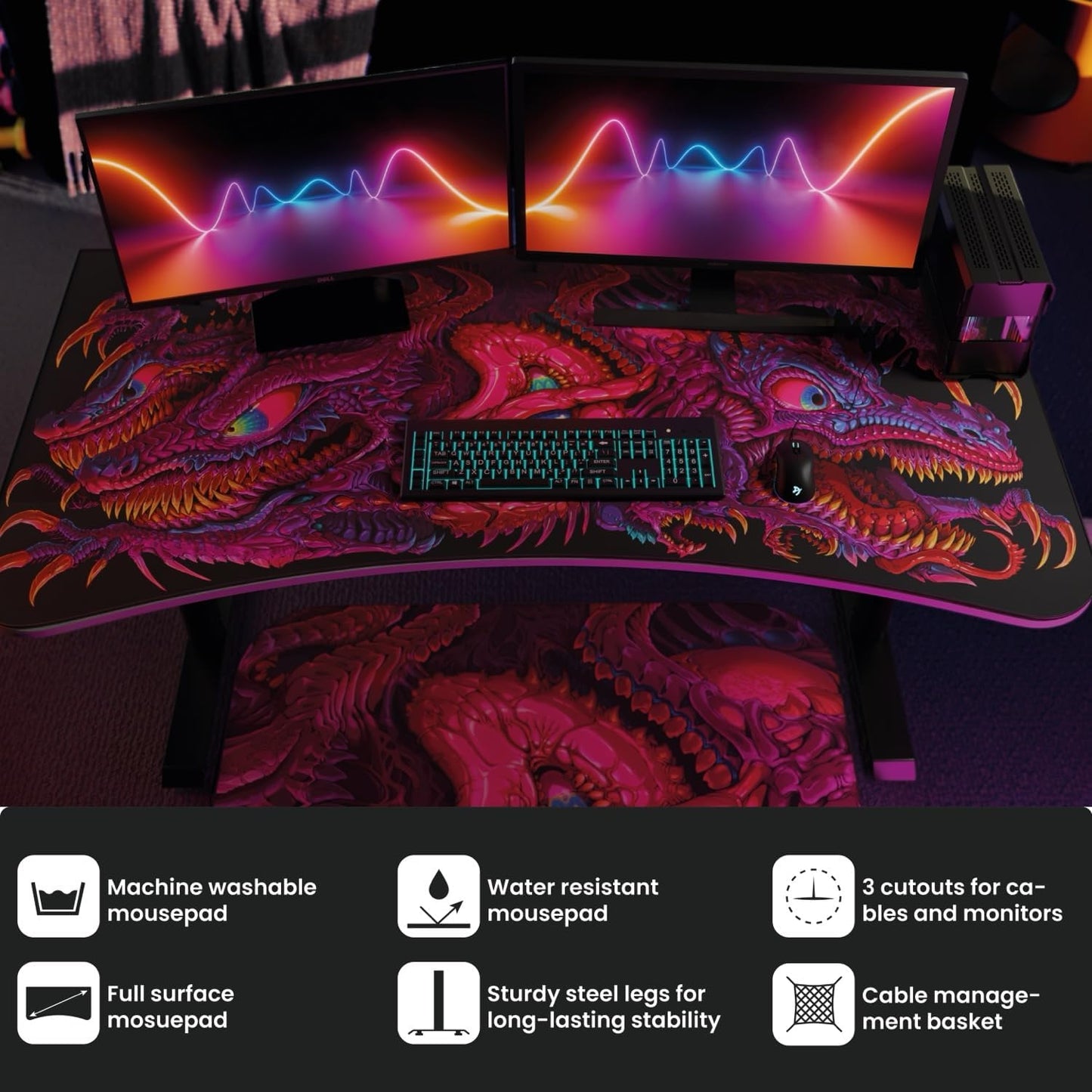 Arozzi Arena Ultrawide Curved Gaming Desk - Crawling Chaos