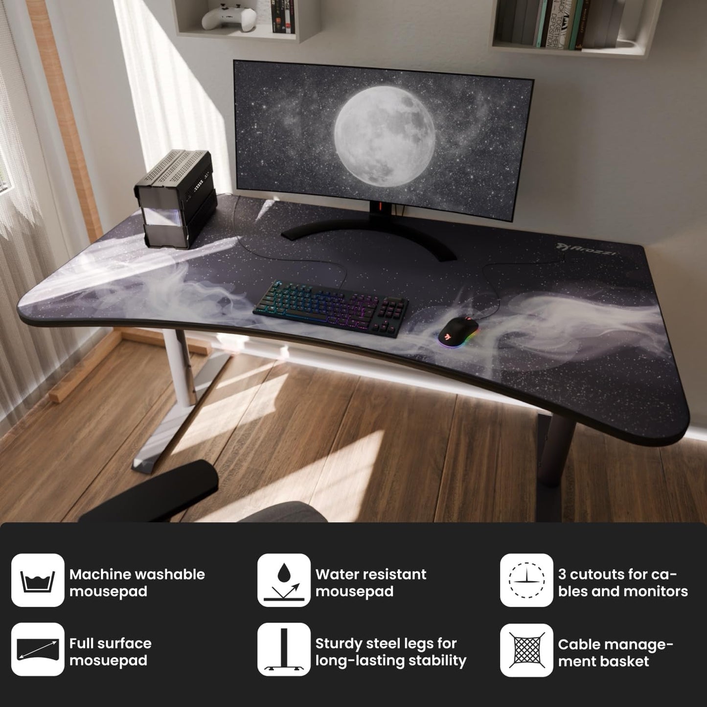 Arozzi Arena Ultrawide Curved Gaming Desk - Gunmetal Galaxy